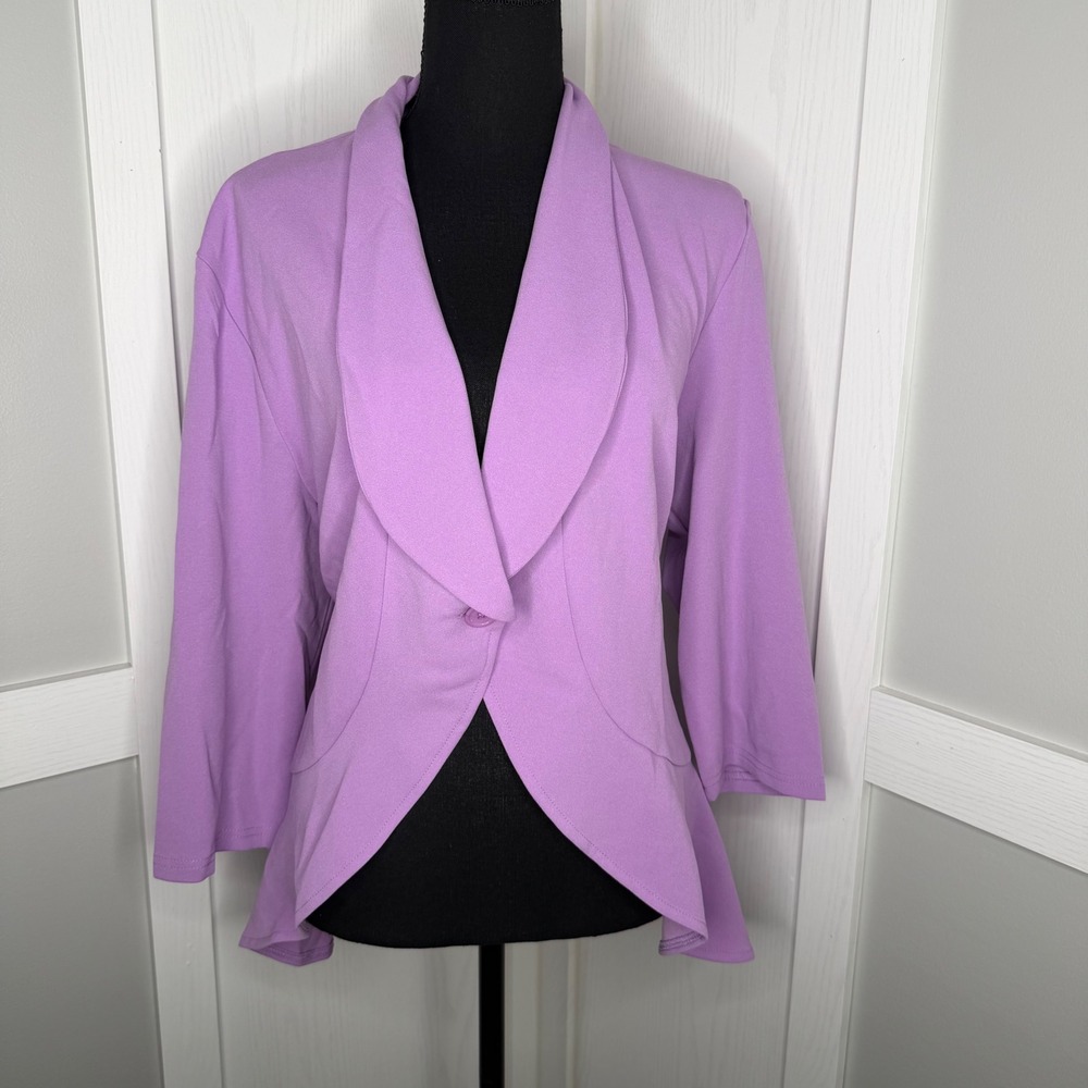 Yesfashion Blazer Women XL Purple Stretch Peplum Shawl Collar 3/4 Sleeve NEW